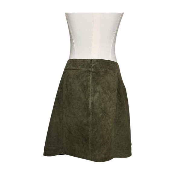 Gianni Bini Suede Olive Green Mini Skirt Front Button Detail Back Zip Large - Picture 4 of 7